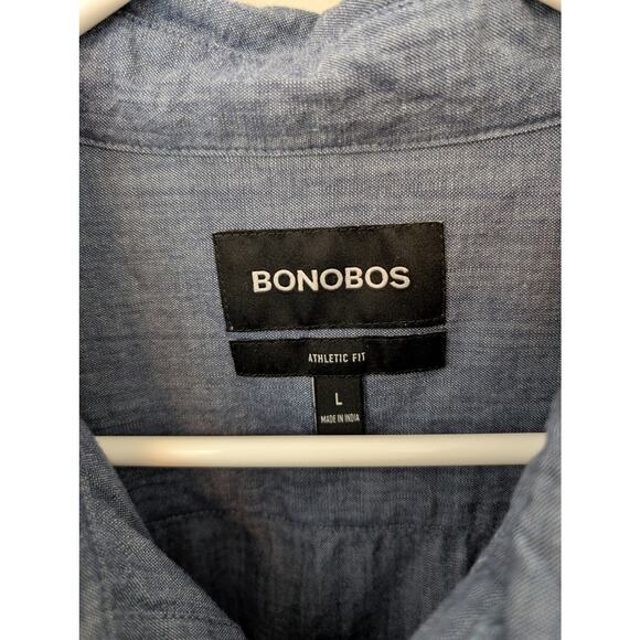 Bonobos Riviera Short Sleeve Shirt Athletic Fit in Dark Wash Chambray Sz L - Picture 4 of 5